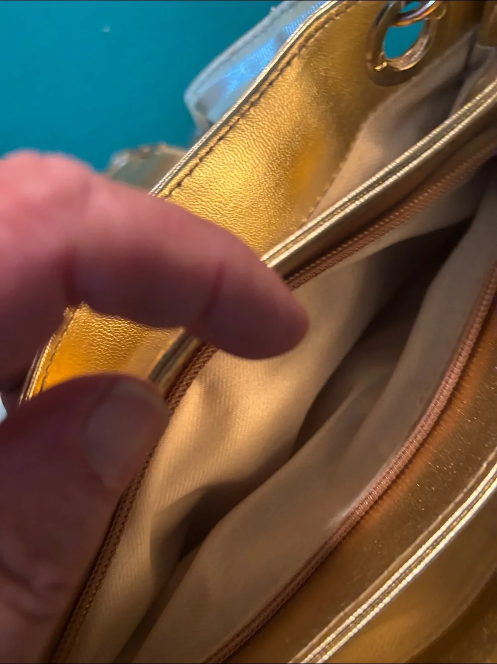 Gold Metallic Stripe Tote with Elephant Accent